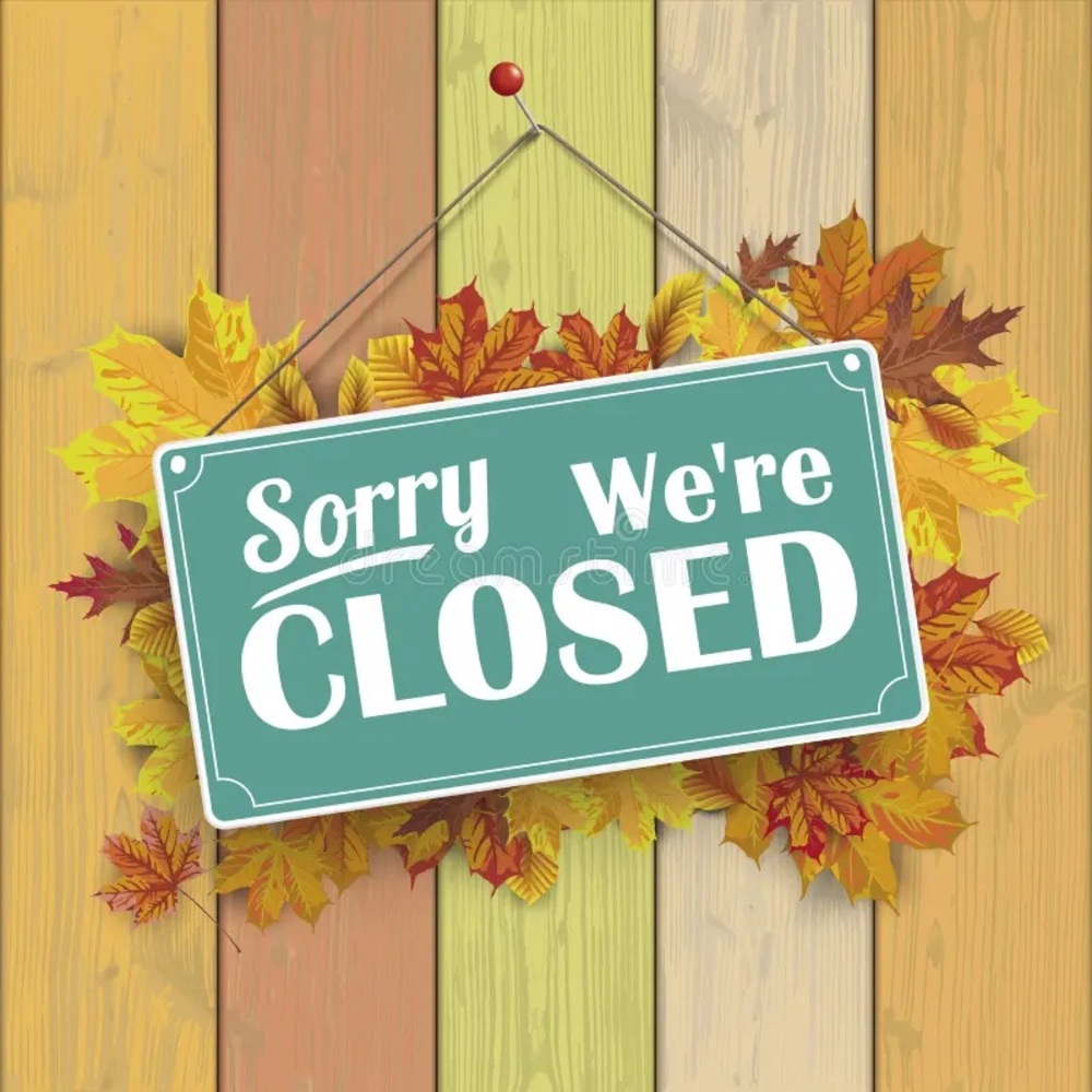 Teal Closed Sign with Fall Leaves